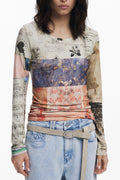 DESIGUAL T-SHIRT MANICHE LUNGHE DONNA BEIGE