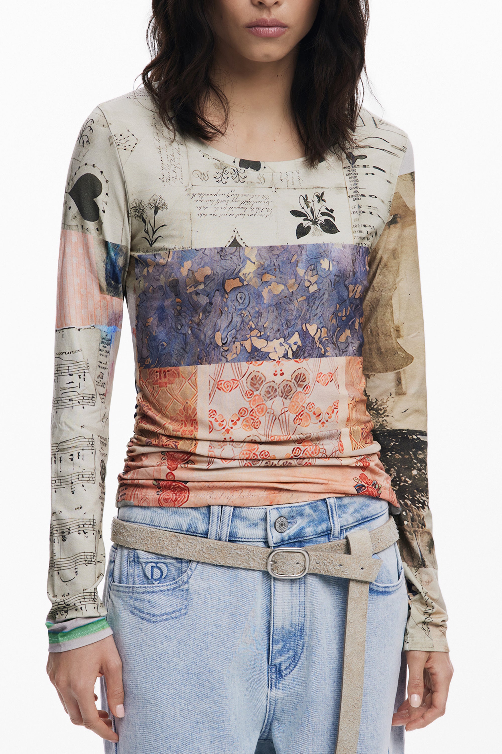 DESIGUAL T-SHIRT MANICHE LUNGHE DONNA BEIGE